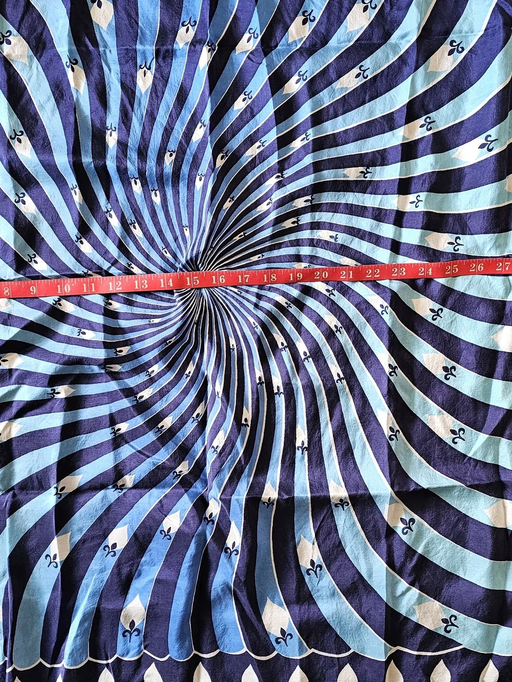 Vintage Style Op Art Scarf Blue Psychedelic Spiral Square Bandana